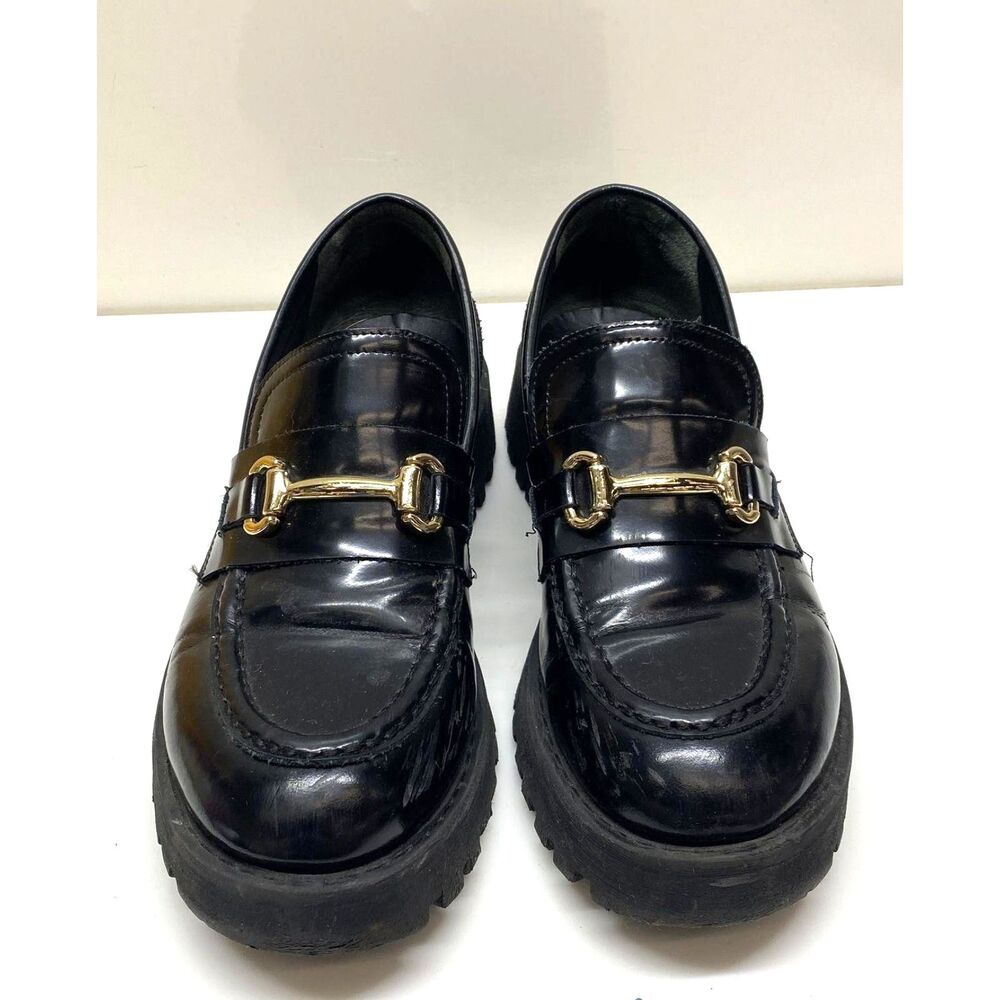 Steve Madden Women's Lando Black Leather Chunky Platform Loafer Shoes Size 39